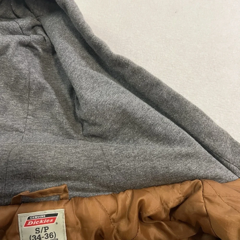 Dickies Camo Duck Hooded Shirt Jacket Mens Small Brown Canvas Full Zip Insulated